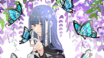 Anime Girl Blue Black Butterflies White Purple Background Anime Girl HD wallpaper