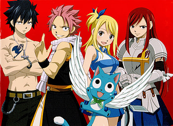 Lucy Heartfilia, Anime, Fairy Tail, Erza Scarlet, Gray Fullbuster, Happy (Fairy Tail), Natsu Dragneel HD wallpaper