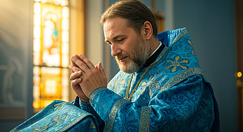 Ultra of a Reverent Priest in Blue Vestments Praying, priest, prayer, church, religious, Faith HD wallpaper