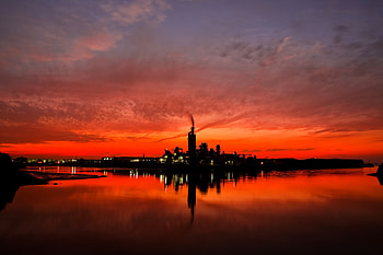 Cities, Sunset, Sky, Horizon, Night City, Factory HD wallpaper