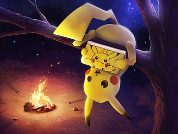 Camp Fire, night, cute, beauty, nice, cg, , happy, campfire, adorable, blaze, sweet, scene, flame, beautiful, pikachu, tree, kawaii, branch, anime, pretty, camp, light, yellow, branches, fire, lovely, pokemon HD wallpaper