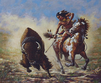 buffalo hunter, abstract, painting, buffalo, hunter HD wallpaper