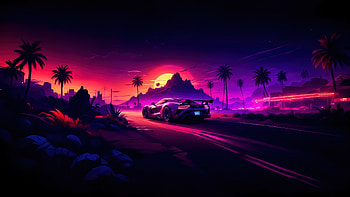 Sports Car Cruising In Colorful Sunset, artist, artwork, digital-art, ai, car, sunset HD wallpaper
