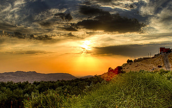 Sunset, landscape, clouds, nature, sun HD wallpaper