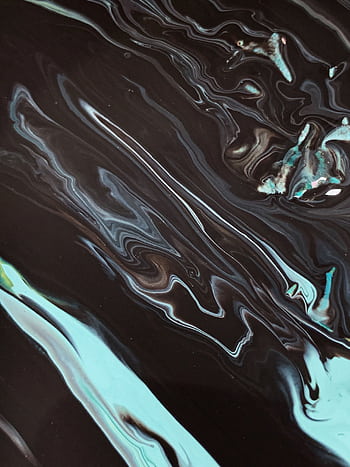 Abstract fluid art piece featuring dynamic swirls of black and blue with a glossy finish. HD phone wallpaper