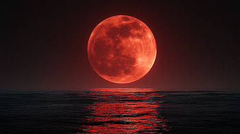 Crimson Moonrise Over the Sea — Quad, Moon, Sea, Landscape HD wallpaper