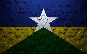 Flag of Rondonia, honeycomb art, Rondonia hexagons flag, Rondonia, 3d hexagons art, Rondonia flag HD wallpaper