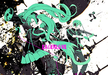 Miku & Kaito Eager Love Revenge, eager love revenge, hatsune miku, green, kaito, vocaloid 2, vocaloid 1 HD wallpaper