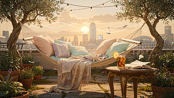 Rooftop Hammock Retreat — Relaxation HD wallpaper