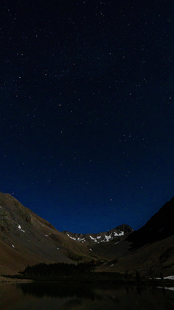 Mountains, Night, Lake, Dark, Starry Sky, Relief HD phone wallpaper