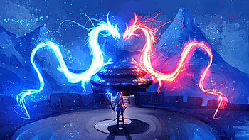 Dragon Red Blue Colorful Art , dragon, artist, artwork, digital-art, deviantart HD wallpaper