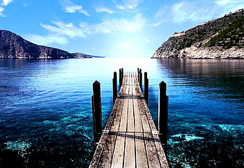 Sunset over the Sea, Water, Nature, Platform, Sea HD wallpaper