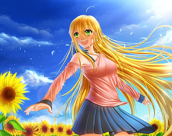 Sunflowers, girl, flowers, yellow HD wallpaper