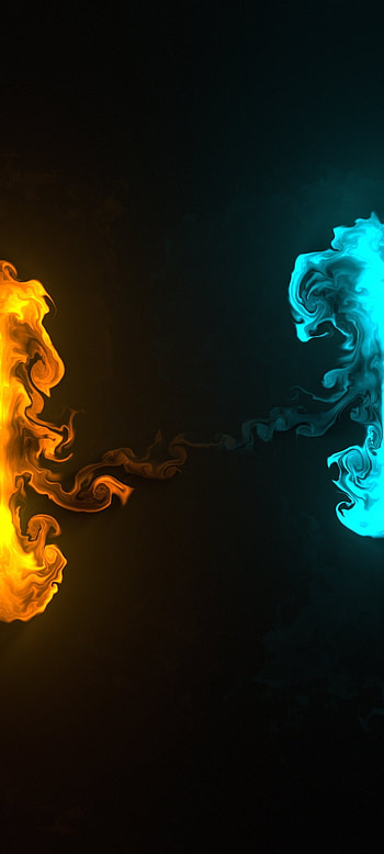 Orange, blue splash, orange, art, Abstract, plain, clash, collide, simple, Smoke HD phone wallpaper