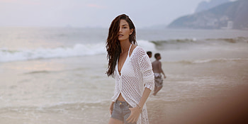 Lily Aldridge, beach, supermodel, 2018 HD wallpaper
