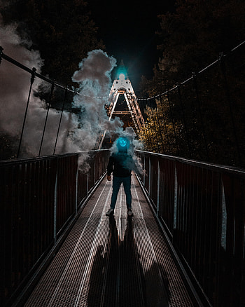 Smoke, Miscellanea, Miscellaneous, Bridge, Neon, Mask, Human, Person, Anonymous HD phone wallpaper
