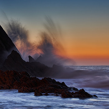 Nature, Sunset, Sea, Waves, Rocks, Surf HD phone wallpaper