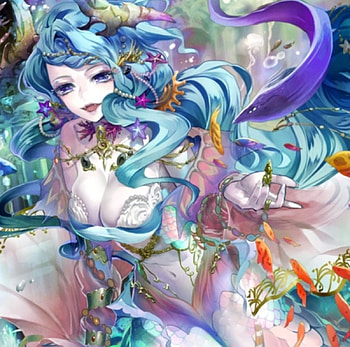 Mermaid, fishes, blue, long hair, beauty, lady, abstract, water, fantasy woman, ocean, female, sea, blue hair, girl, beautiful, orange, woman, anime, fantasy HD wallpaper