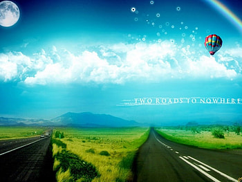 Nowhere, fantasy sky, moon, ps work, roads, parashoot HD wallpaper