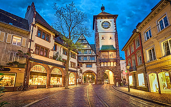 Freiburg in Breisgau, Germany, gates, tower, town, street, clock, Germany, houses HD wallpaper
