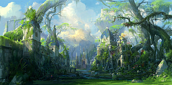 Fantasy world, blue, fantasy, art, green, paperblue net, luminos HD wallpaper