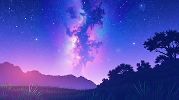Purple Landscape With Starry Sky And Trees, purple, landscape, star, sky, trees, artist, artwork, art, digital-art, ai, deviantart HD wallpaper