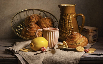Still Life Rolls, still life, rolls, pastry, lemon HD wallpaper