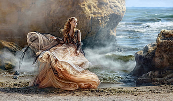 beautiful dress, sea, women, girl, dress HD wallpaper