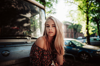 Blonde, woman, vintage cars, model HD wallpaper