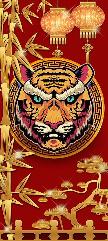 Happy NewYear tiger, red, art, felidae, festival, 2022, Golden HD phone wallpaper