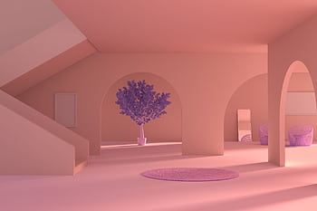 A serene minimalist interior space with arched openings and violet accents, perfect for modern design inspiration. HD wallpaper