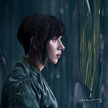 Scarlett Johansson Artwork Ghost In The Shell, ghost-in-the-shell, scarlett-johansson, movies, 2017-movies HD phone wallpaper