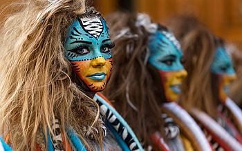 Brasil carnival, blonde, woman, blue, face, girl, vicente concha HD wallpaper