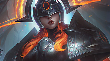 Elipse Knight Sejuani, fantasy, art, elipse knight sejuani orange, red, girl, orange, dark HD wallpaper