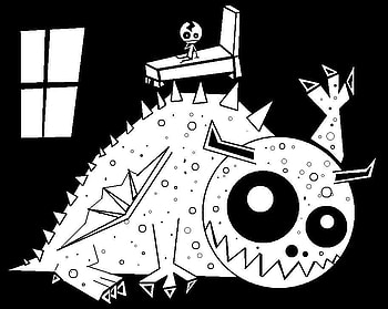 Something Under My Bed, white, black, bed, man, monster, death HD wallpaper