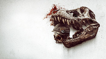 Primitive War — T-Rex Skull & Battle Helm HD wallpaper