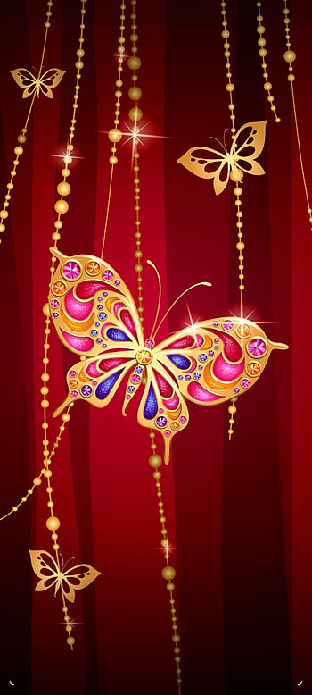 Rich Golden butterfly, orange, red, beautiful, light, luxury, abstract HD phone wallpaper