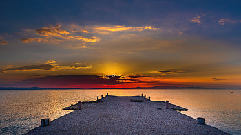 Pier Sunset Evening , pier, sunset, nature, behance HD wallpaper