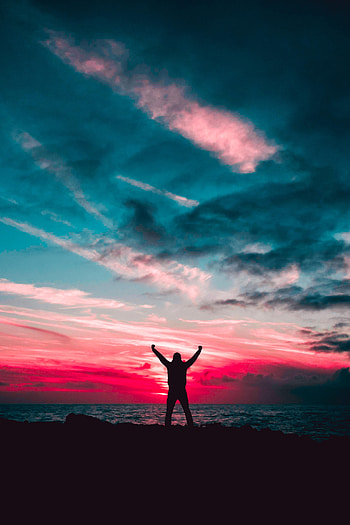 Sunset, Sea, Horizon, Dark, Silhouette, Man, dom HD phone wallpaper