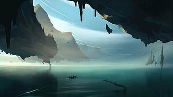 Boat In Floating Rock City , boat, artist, artwork, digital-art, artstation HD wallpaper