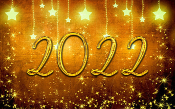 2022 golden 3D digits, stars, Happy New Year 2022, christmas decorations, starry backgrounds, golden xmas balls, 2022 concepts, 2022 new year, 2022 on yellow background, 2022 year digits HD wallpaper