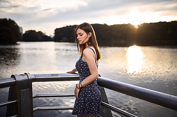 Pretty Girl Standing On The Pier Near The Sea Marina, girls, model HD wallpaper