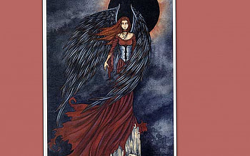 fantasy angel in the dark night, wings, moon HD wallpaper
