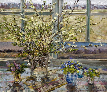 Still life, painting, window, art, flower HD wallpaper