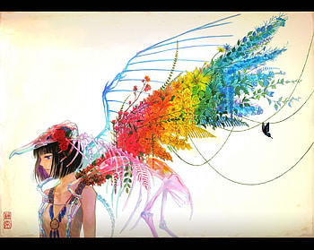 Flower Wings, blue, cute, angel, beauty, skelleton, wings, white, bones, girl, beautiful, orange, multicolor, purple, anime, pretty, green, yellow, red, bolors, flowers, lovely HD wallpaper