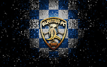 Al-Fateh SC, glitter logo, Saudi Professional League, blue white checkered background, Al Fateh, soccer, saudi football club, Al-Fateh logo, mosaic art, football, Al-Fateh FC HD wallpaper