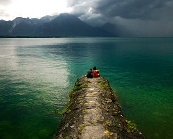 Together, sea, couple, nature, people, water HD wallpaper