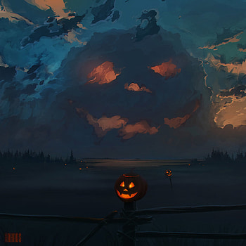 Holidays, Art, Halloween, Clouds, Pumpkin, Jack Lamp, Jack's Lamp HD phone wallpaper