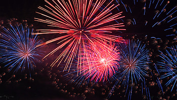 Nighttime firework art, Captivating cityscape, Vibrant colors, Mesmerizing visuals HD wallpaper