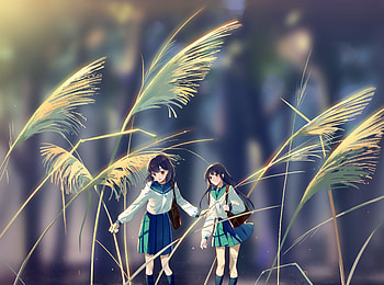 Art, dwarf, grass, anime girls HD wallpaper